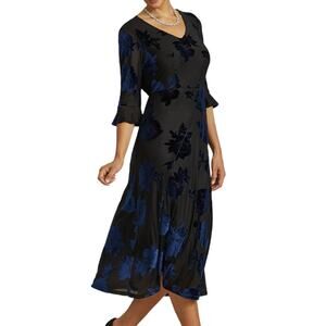 MSGlamor MEDIUM Floral Dress Flutter 3/4 Sleeves Burnout Velvet Whimsigoth Fairy